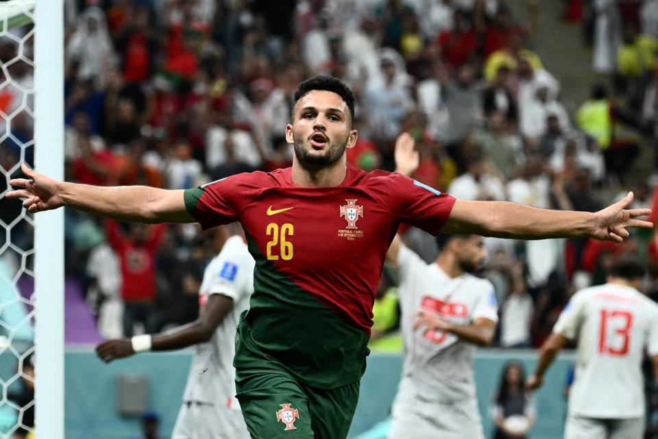 Goncalo Ramos celebrating a world cup goal