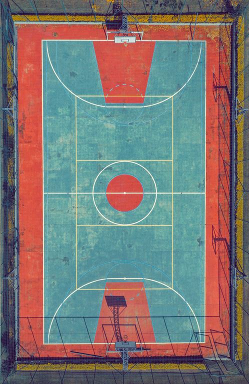 Basketball court aerial view