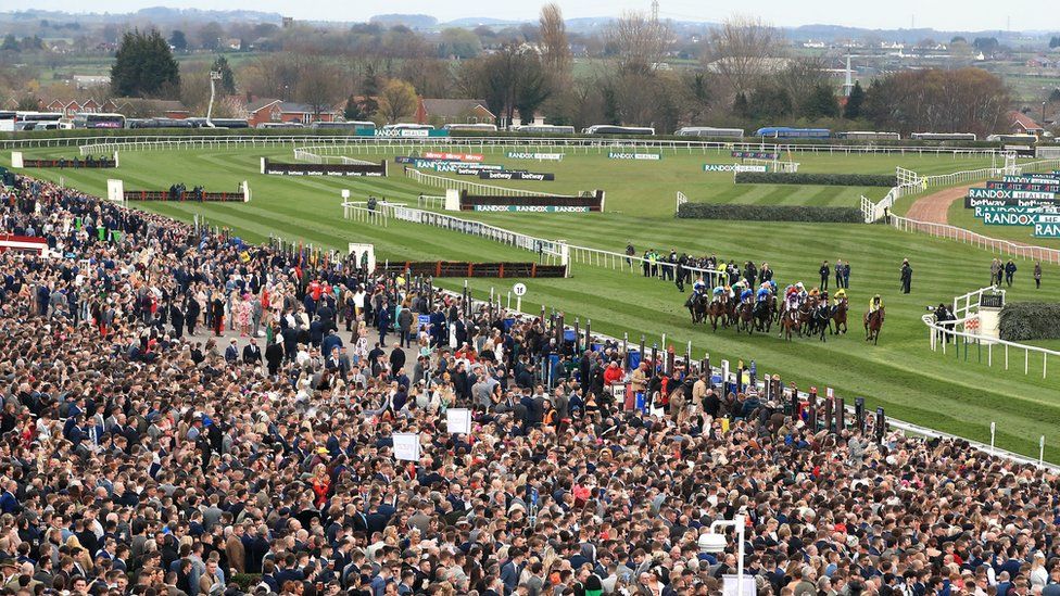 Grand National Crowd alongside the track at Aintree