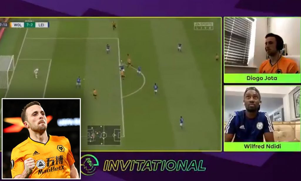 Two professional players playing in an esport tournament. ePremier League Invitational - Diogo Jota vs Wilfred Ndidi