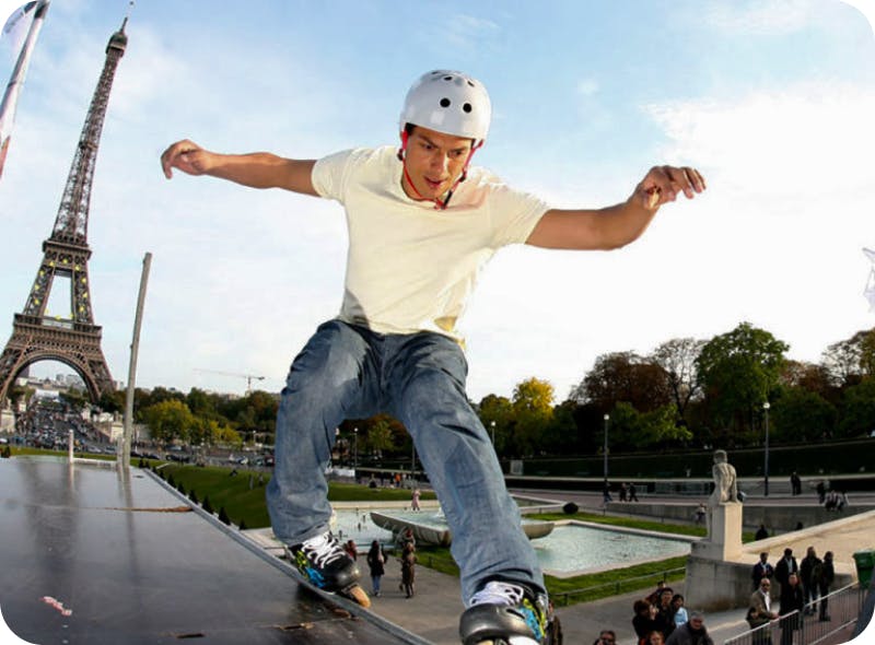 Taig Khris grinding near Eiffel Tower