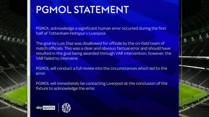 PGMOL Statement about VAR regarding the Luis Diaz goal