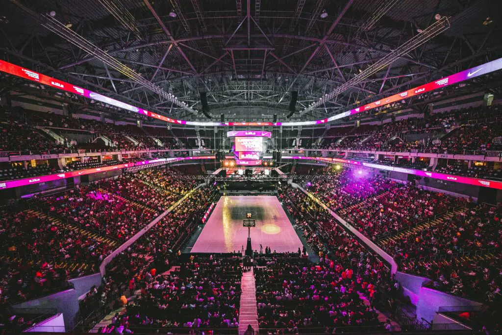 Basketball Court in an arena packed with fans