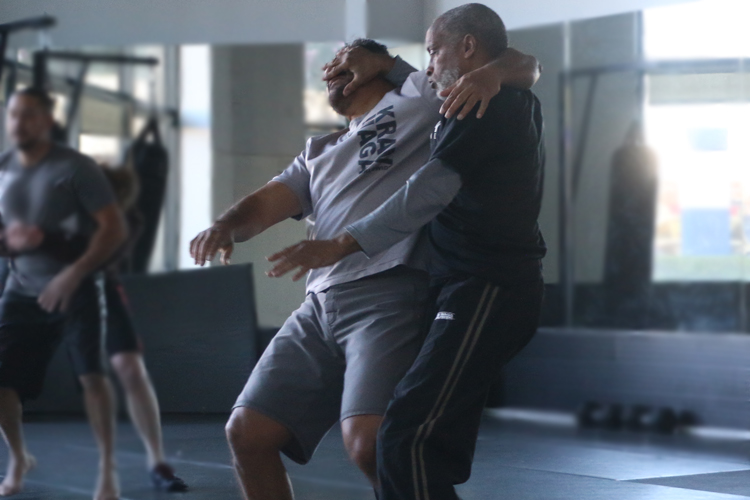 Krav Maga training for senior citizens - Getting opponent in a headlock for self-defence