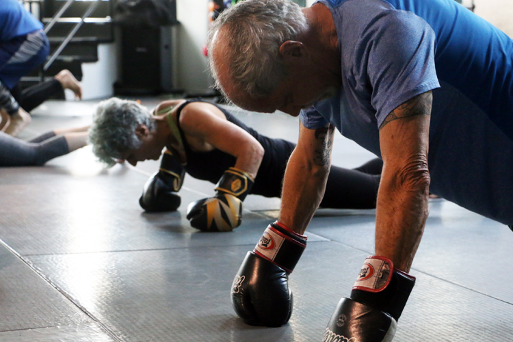 Krav Maga training for senior citizens - Doing push-ups
