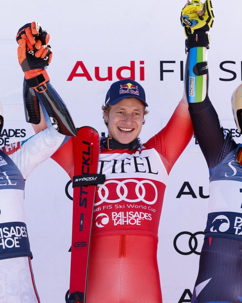 Marco Odermatt celebrating another victory